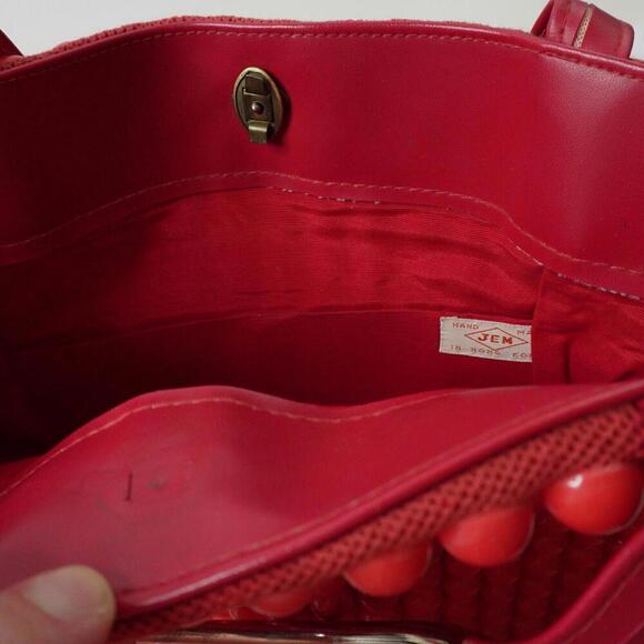 Vintage 60s Cherry Red Lucite Beaded Purse Bag Retro Mod VTG Jem Hong Kong SEE - Picture 7 of 12